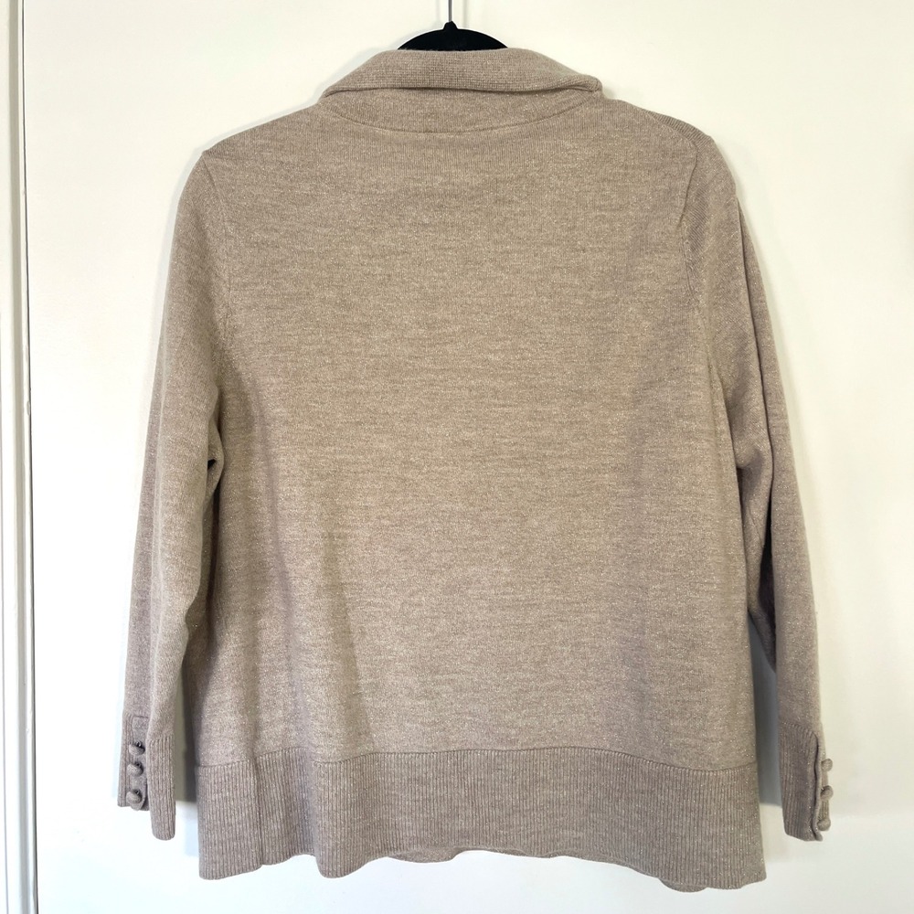 Talbots Plus Womens Sweater Merino Cowl
Neck‎ Button Cuff Metallic Knit Beige 2X - Picture 8 of 10